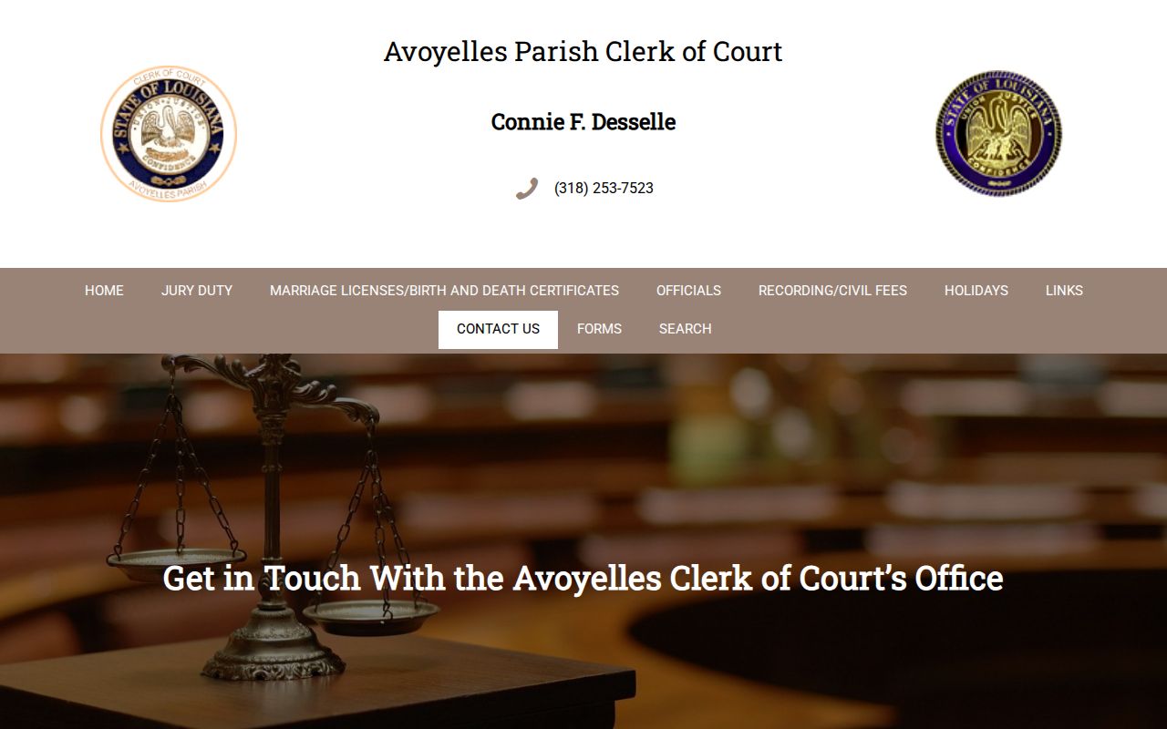 Avoyelles Parish Clerk of Court contact block and office hours for Avoyelles County warrant searches