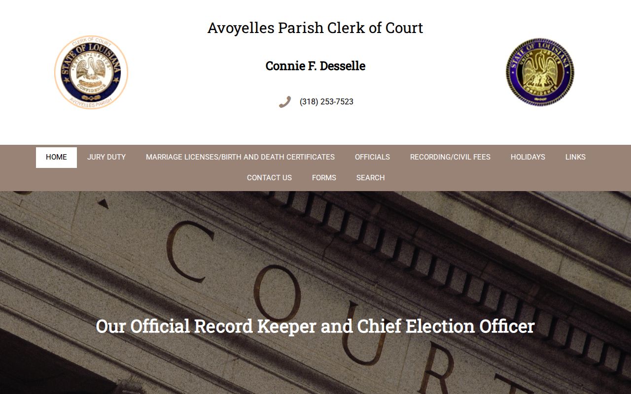 Avoyelles Parish Clerk of Court home page for Avoyelles County warrant search questions