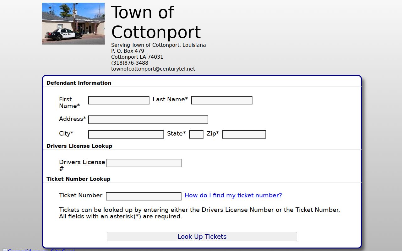 Cottonport citation lookup portal page for Cottonport warrant records