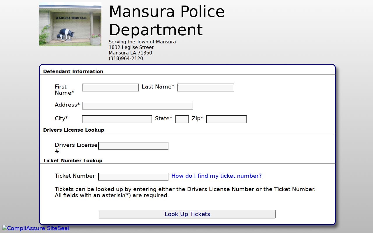 Mansura QuickCourt citation lookup fields used in Mansura warrant records research